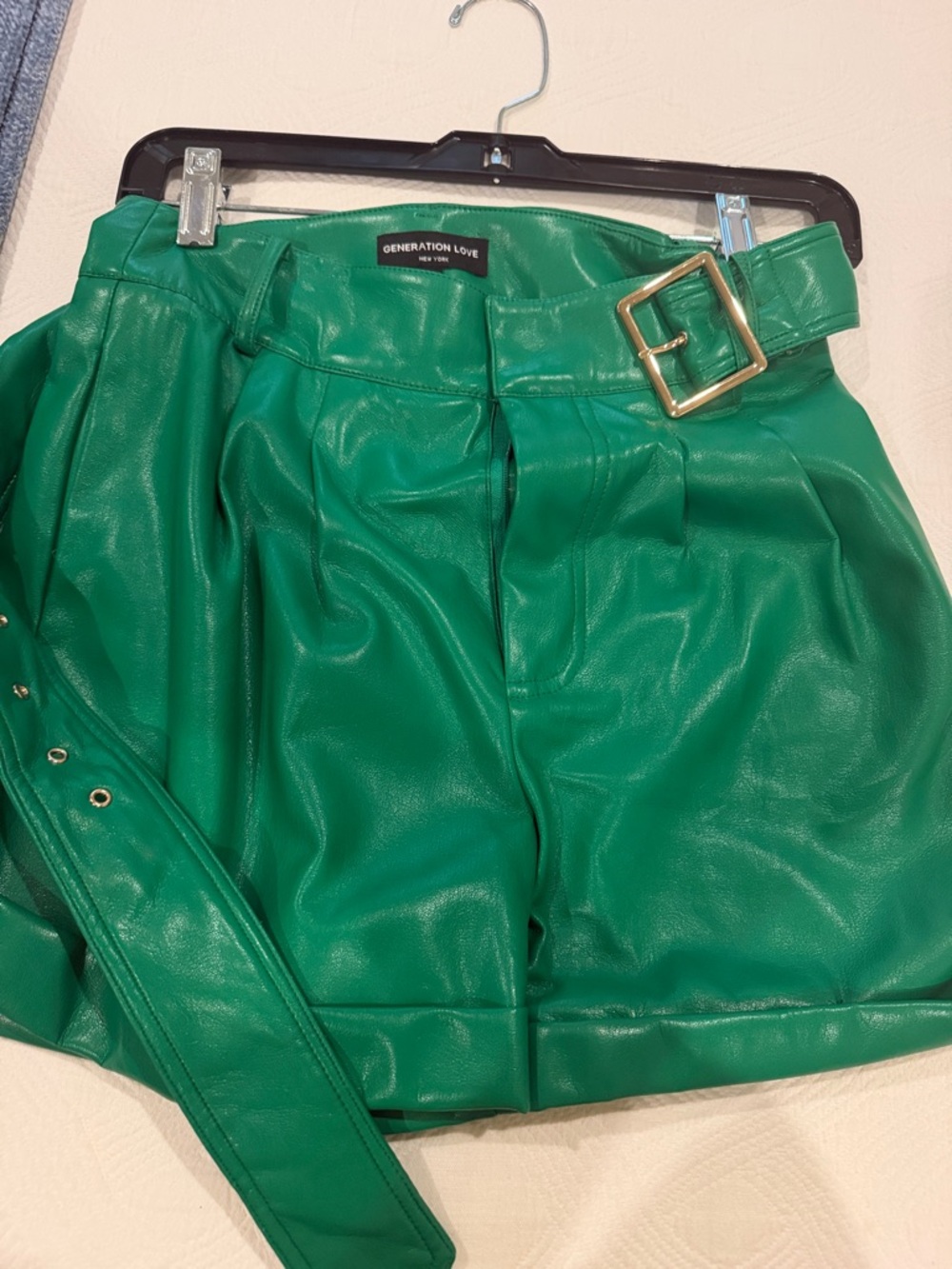 Generation Love Emerald Green Faux Leather Belted Shorts Size 0